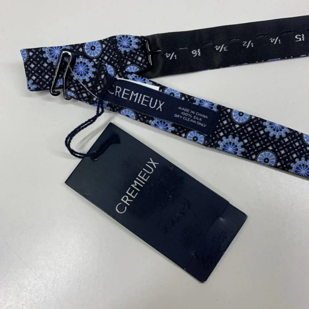 CREMIEUX Navy Blue Geometric‎ Print Silk Bow Tie - NWT